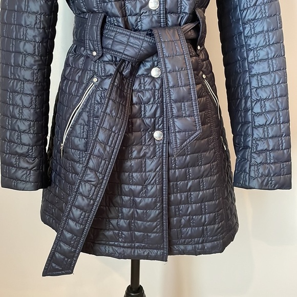 Laundry by Shelli Segal Jacket Blue SZ Medium Button Up Tie Around Waist Quilted - Picture 9 of 15